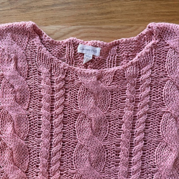 Garnett Hill Linen & Cotton Cabled Pullover in Desert Bloom Pink Size M - Picture 3 of 11